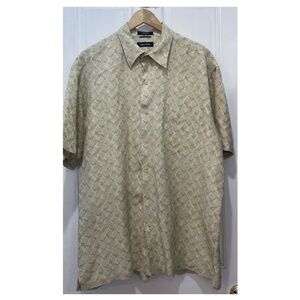 Nautica Yellow White Silk/Linen Mix Short Sleeve Button Down Shirt Size Large